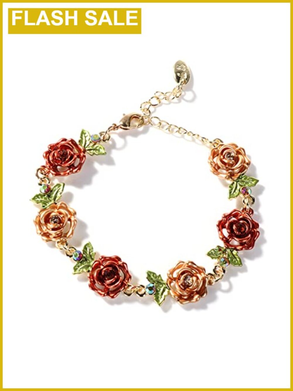 Flower Leaf Link Bracelet Anklet with Rhinestones Adjustable Chain